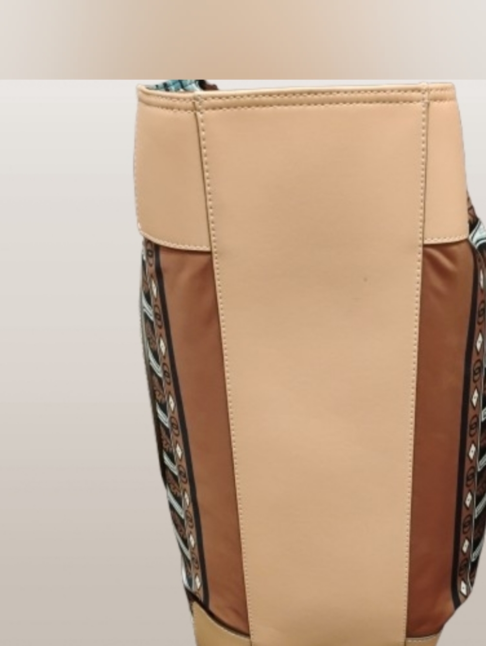 LIKE NEW Tory Burch Large Ella Tote - Tan Trim w/Aqua, Navy, Brown Pattern - Picture 8 of 15